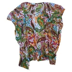 Sol & Mer, size S/M swimsuit cover up colorful Paisley Women's shimmer neck